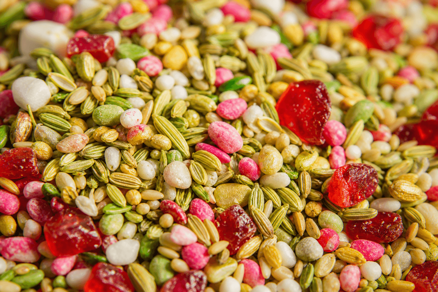Colorful Ownly mukhwas seeds in vivid close-up